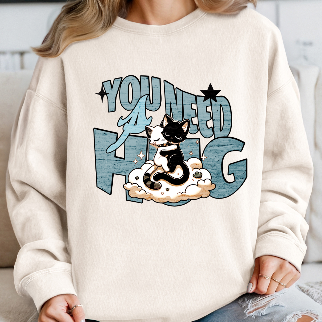 You Need a HUG Cat Lover Sweatshirt - Cozy Unisex Crewneck for Comfort and Style