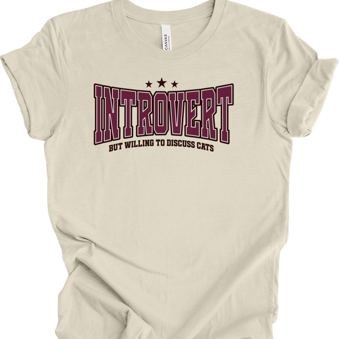 Cat Lover T-Shirt – "Introvert but Willing to Discuss Cats" | Funny & Relatable Tee for Cat Owners