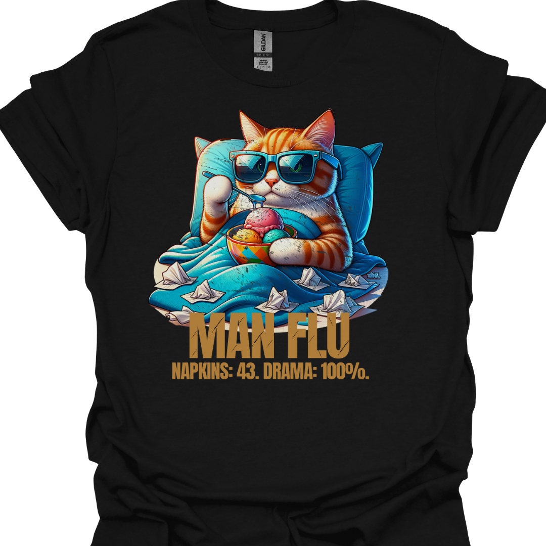 Man Flu Cat T-Shirt – Quirky Humor for Cat Lovers