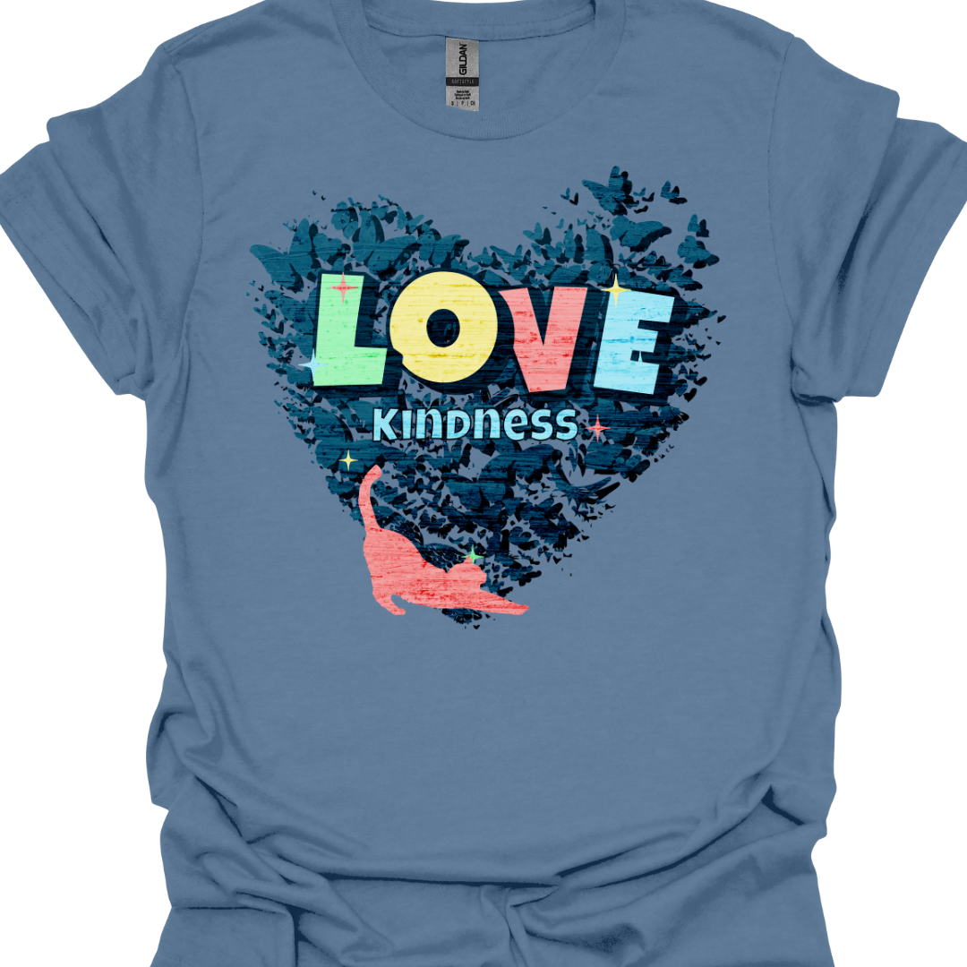 Love Kindness Motivational Cat Lover T-Shirt β Heart & Cat Design for a Positive Vibe