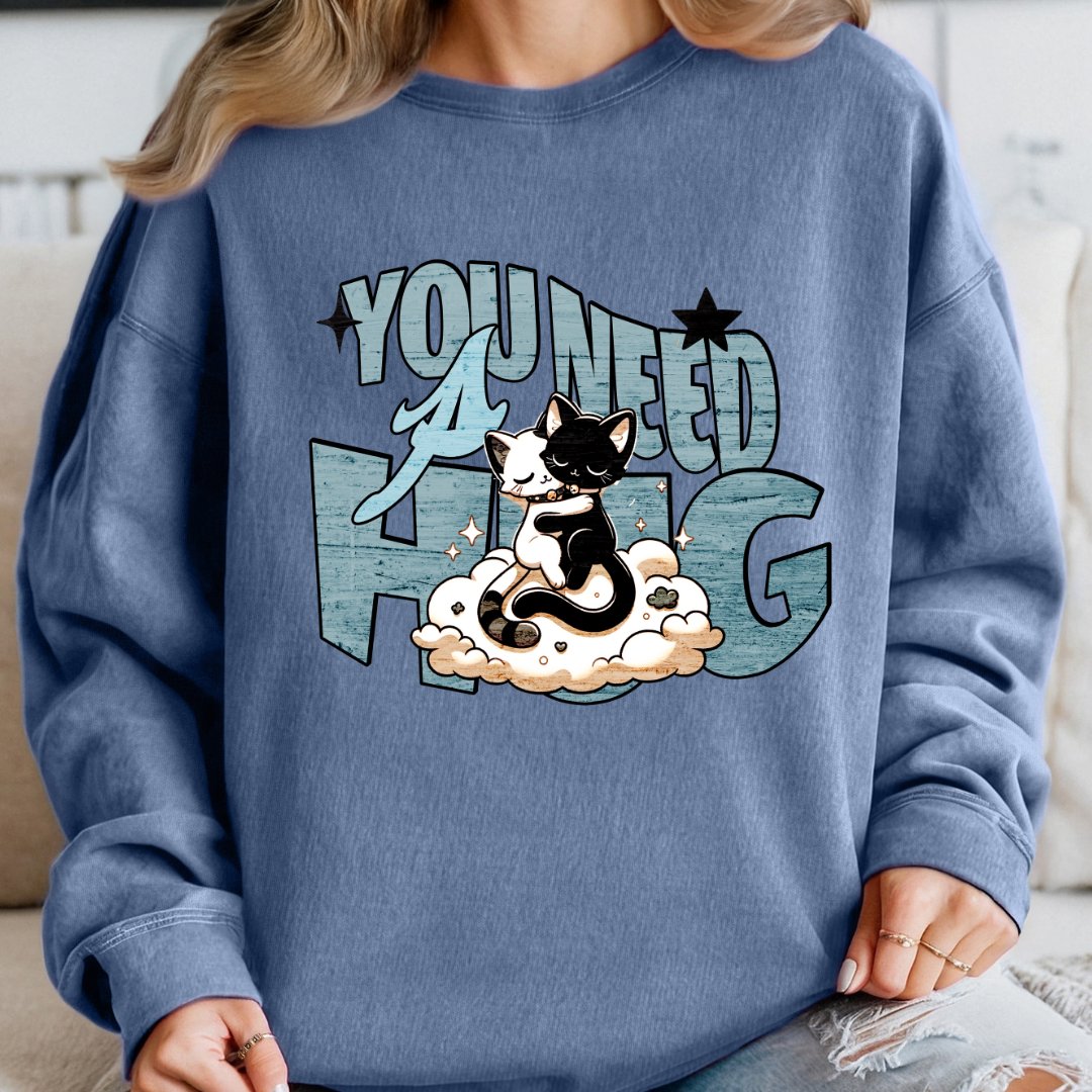 You Need a HUG Cat Lover Sweatshirt - Cozy Unisex Crewneck for Comfort and Style