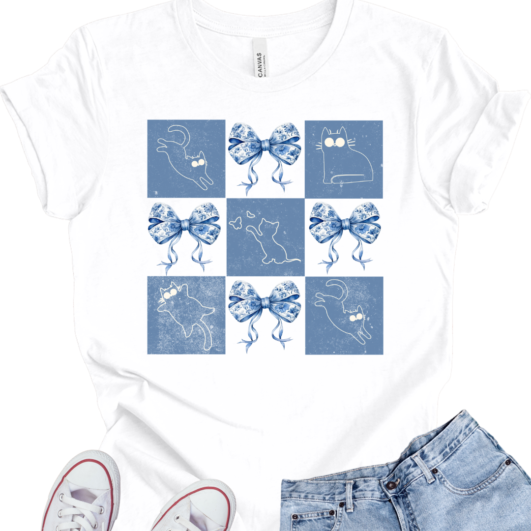 Cat Lover T-shirt, Cute & Trendy Cat and Bow Design