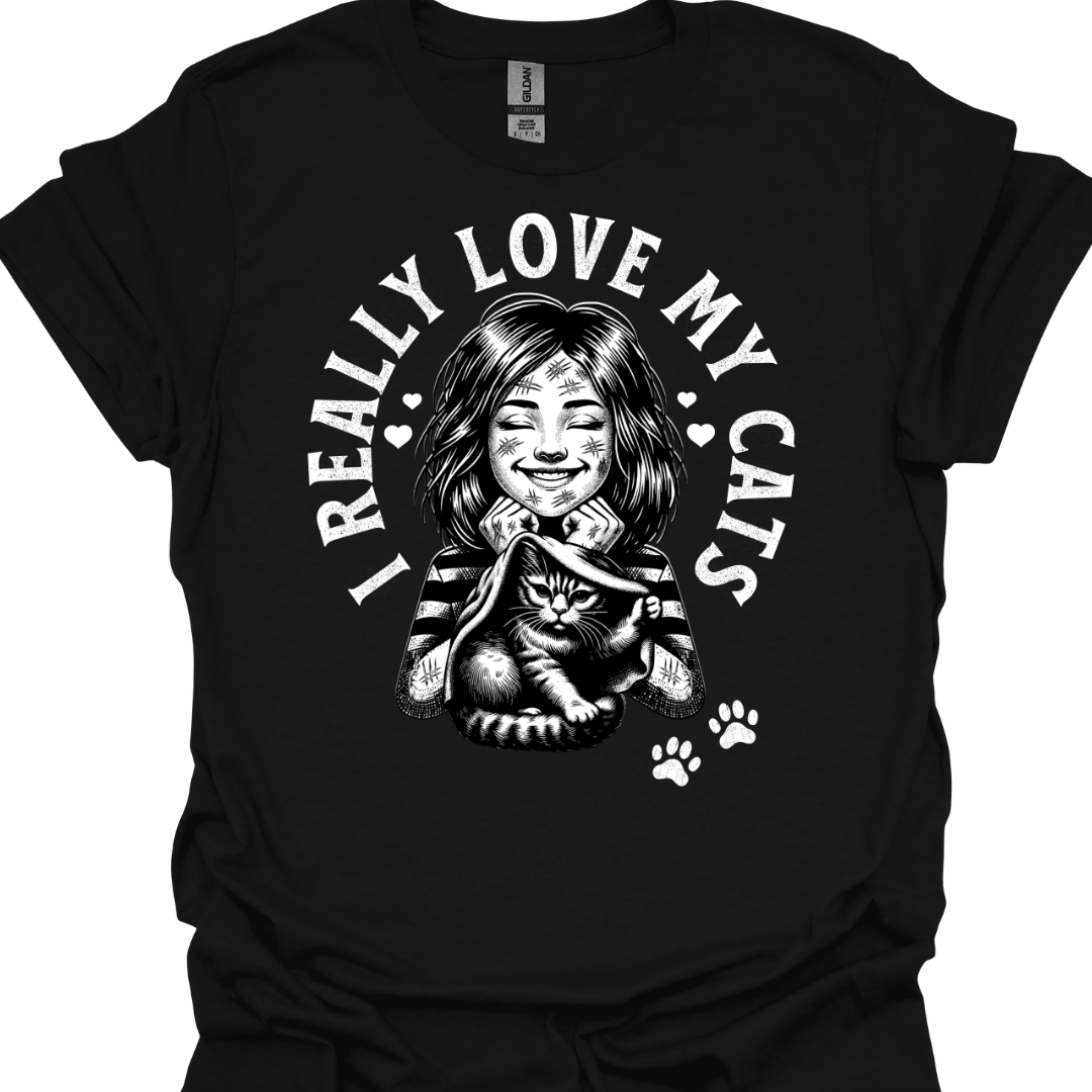 I Love My Cats T-Shirt – Scratched Face Girl Design | Cat Lover Graphic Tee