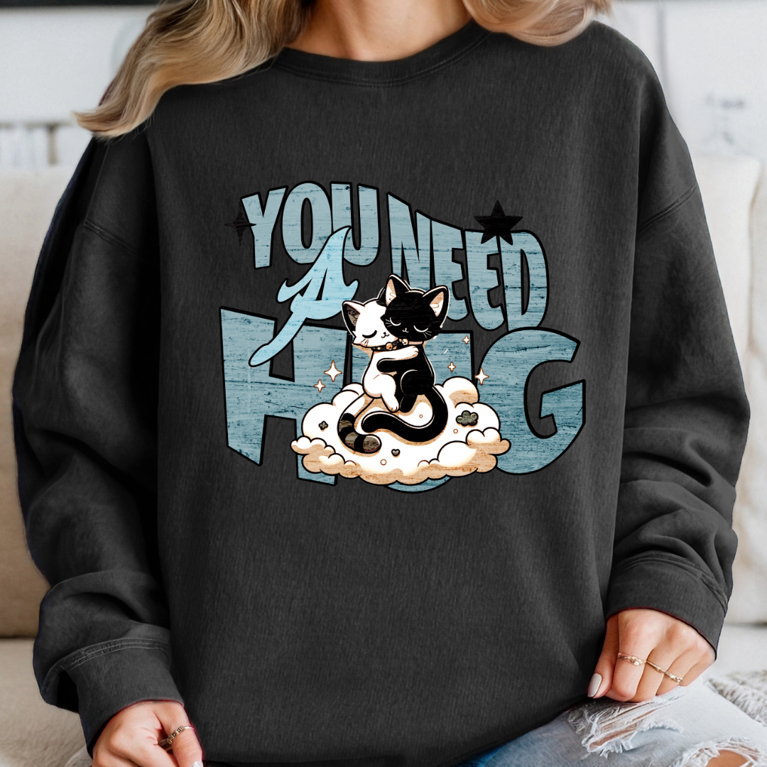 You Need a HUG Cat Lover Sweatshirt - Cozy Unisex Crewneck for Comfort and Style