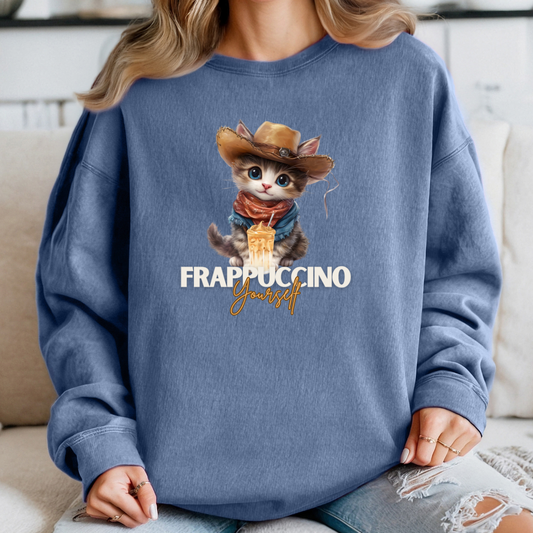 Cat Lover Sweatshirt Frappuccino Yourself β Cozy & Fun Coffee and Cat Lover Sweater