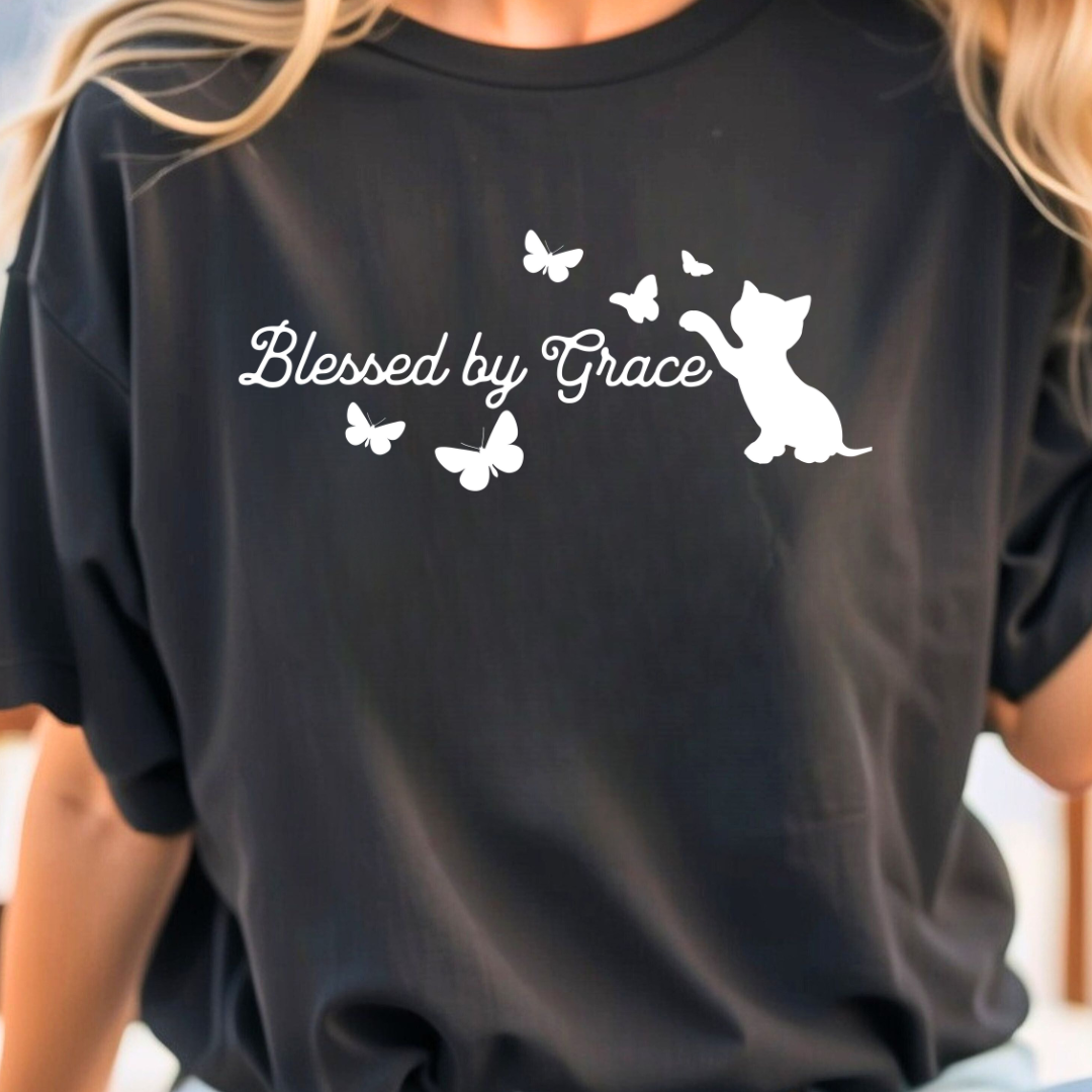 Blessed by Grace Cat Lover T-Shirt β Stylish & Positive Feline Fashion