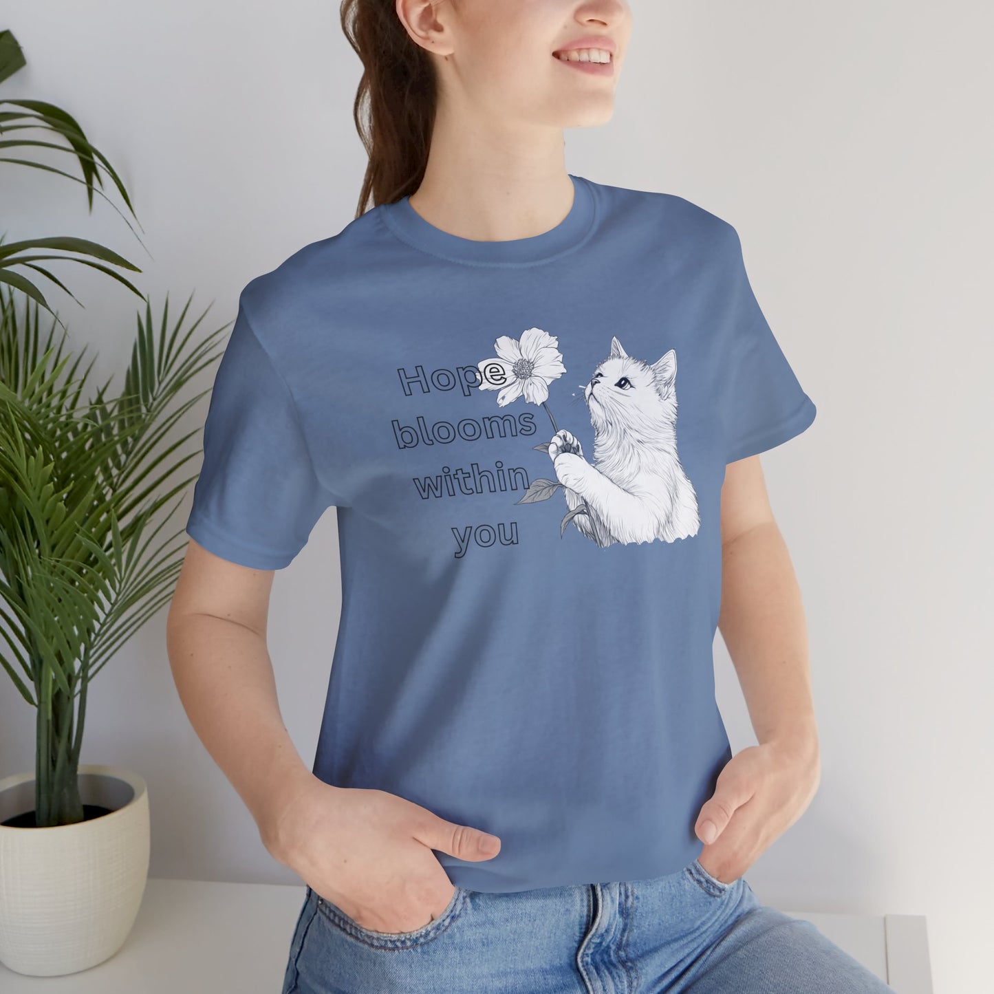 Cat Lover T-shirt Hope Blooms Within You β Inspirational Floral Cat Tee for Positivity & Comfort