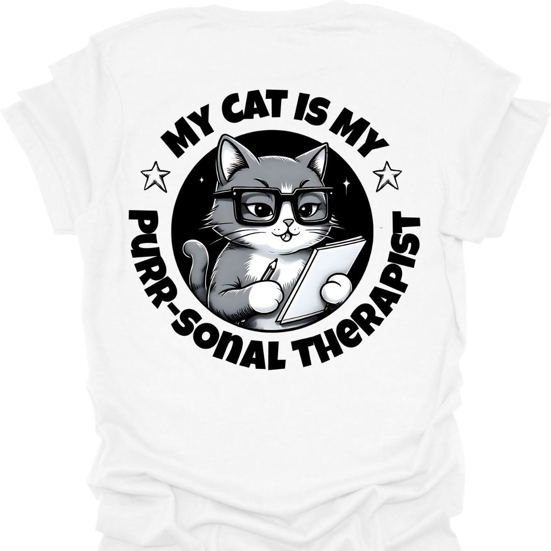 Cat Lover Tee - My Cat Is My Purrsonal Therapist (Back and front Design)