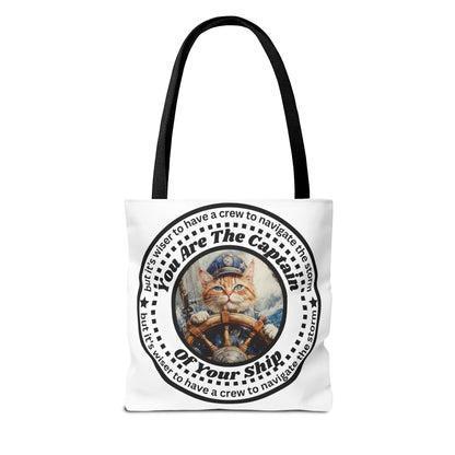 Cat Lover Tote Bag "You Are The Captain of Your Ship", Motivational Cat Lover Tote