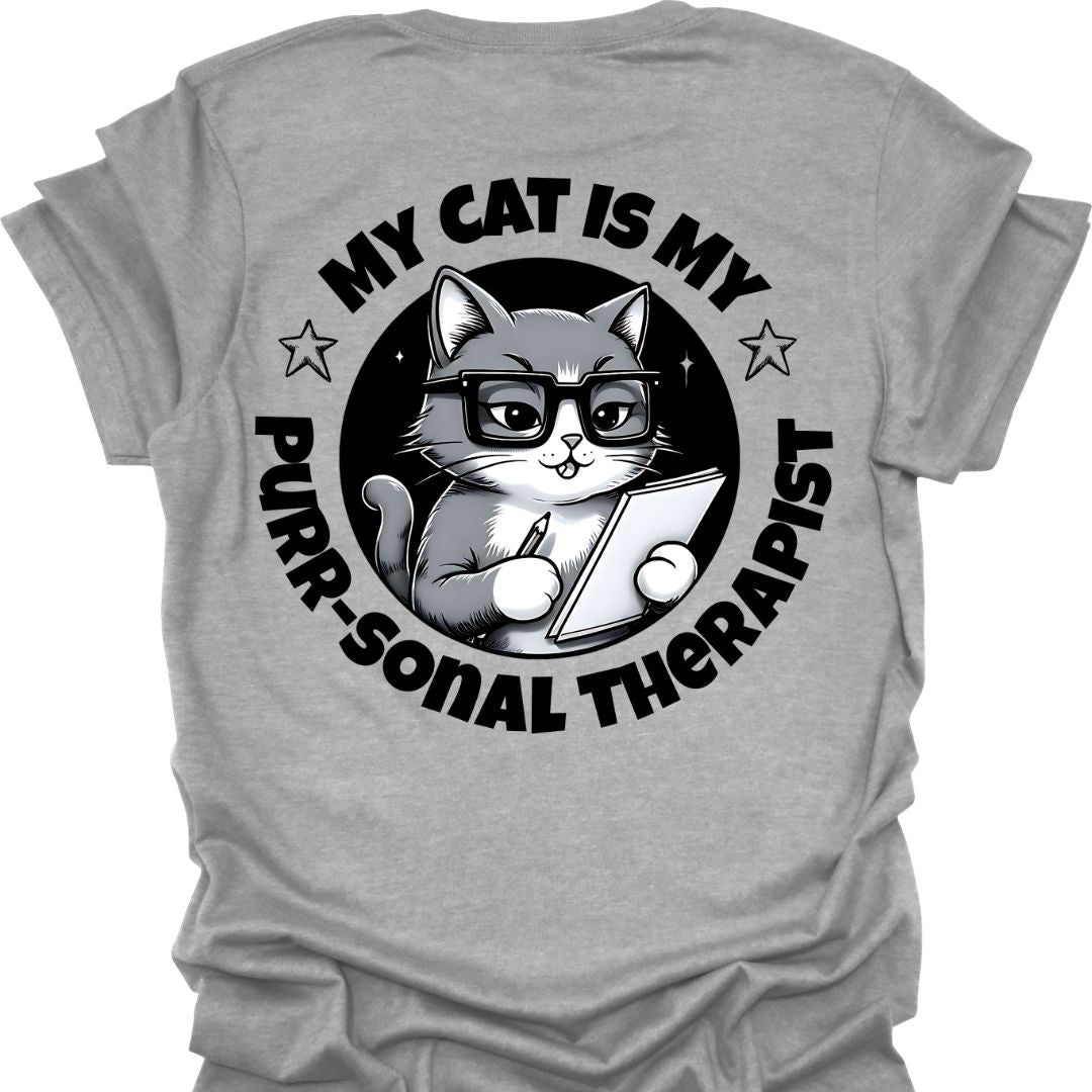 Cat Lover Tee - My Cat Is My Purrsonal Therapist (Back and front Design)