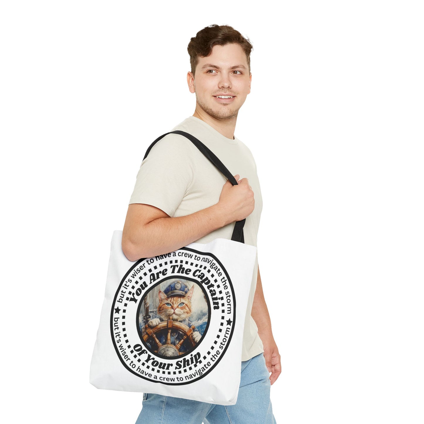 Cat Lover Tote Bag "You Are The Captain of Your Ship", Motivational Cat Lover Tote