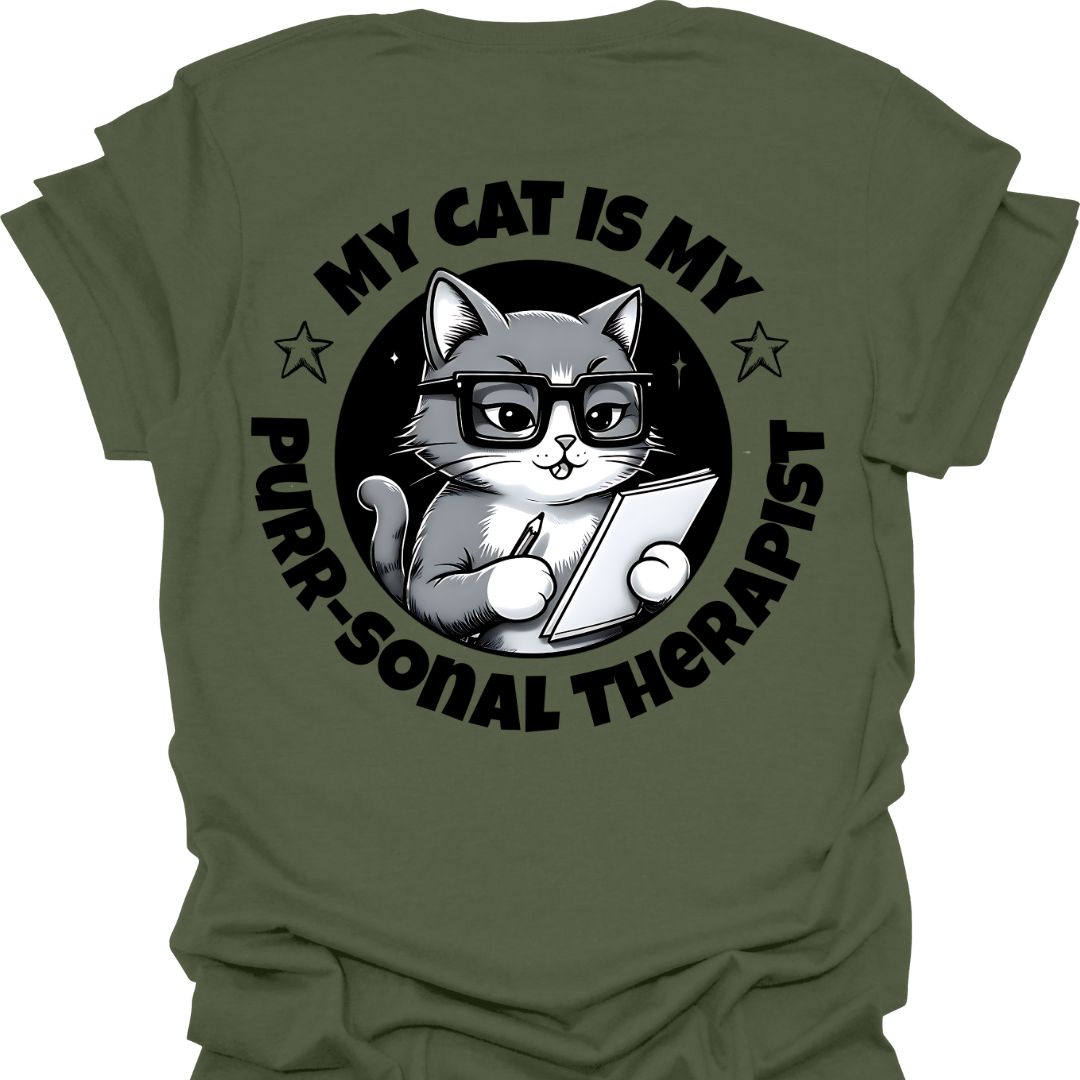 Cat Lover Tee - My Cat Is My Purrsonal Therapist (Back and front Design)
