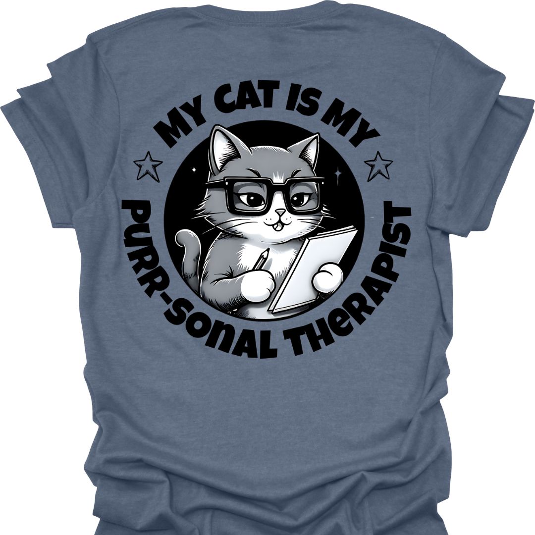 Cat Lover Tee - My Cat Is My Purrsonal Therapist (Back and front Design)