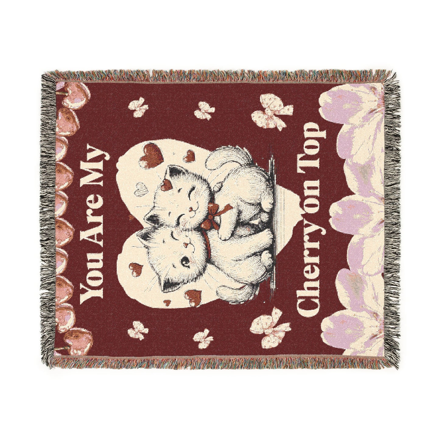 Cat Lover Woven Blanket - You Are My Cherry On Top
