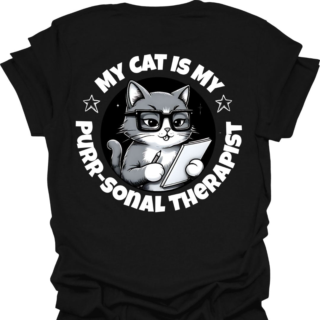 Cat Lover Tee - My Cat Is My Purrsonal Therapist (Back and front Design)