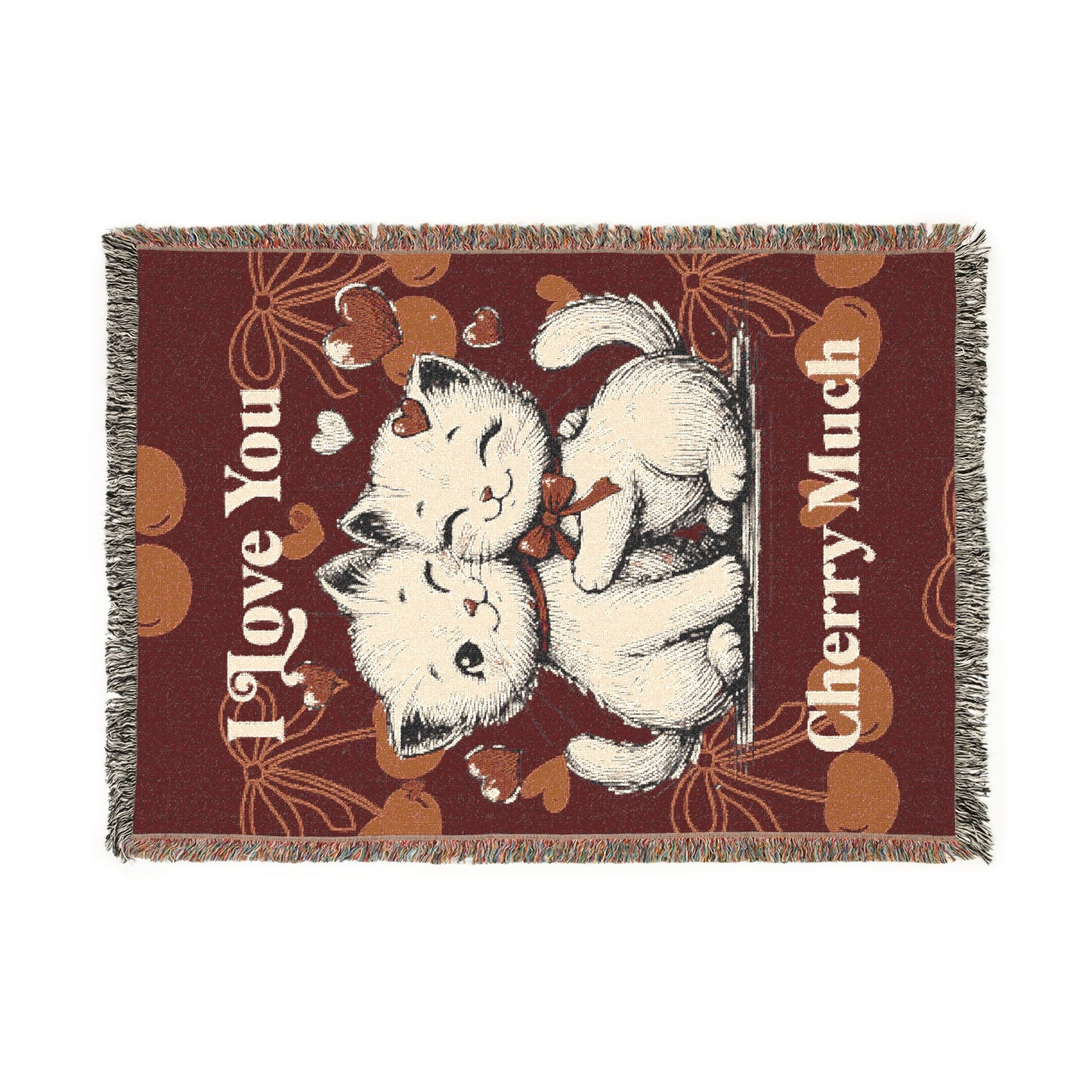 "Love You Cherry Much" Woven Cat Blanket – Cozy & Whimsical Home Accent