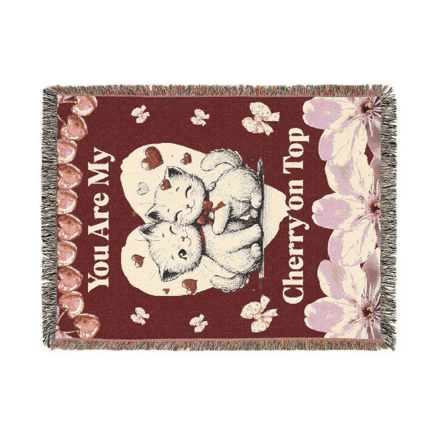 Cat Lover Woven Blanket - You Are My Cherry On Top