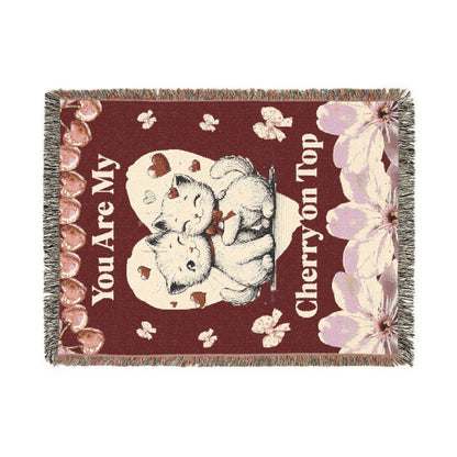 Cat Lover Woven Blanket - You Are My Cherry On Top