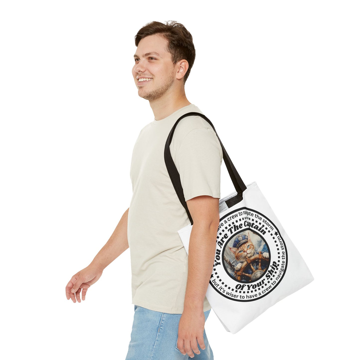 Cat Lover Tote Bag "You Are The Captain of Your Ship", Motivational Cat Lover Tote