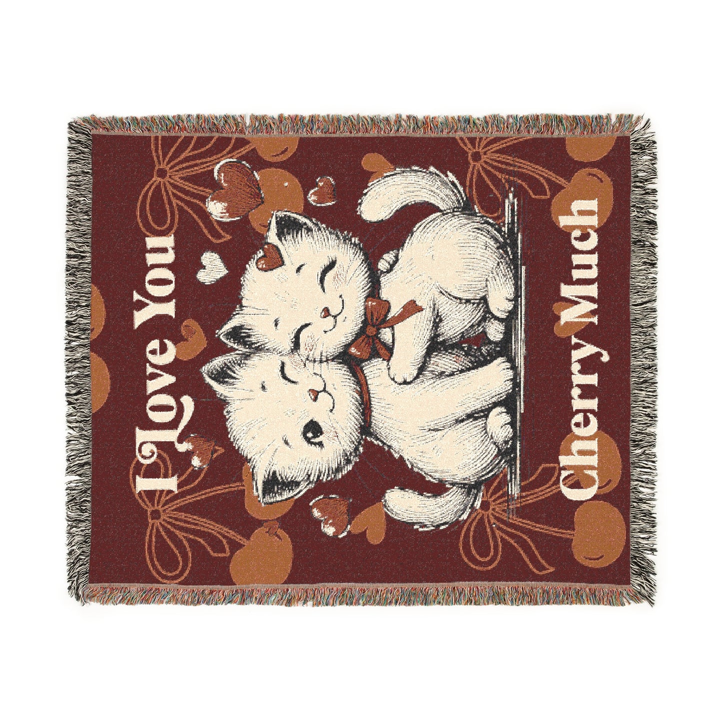 "Love You Cherry Much" Woven Cat Blanket – Cozy & Whimsical Home Accent