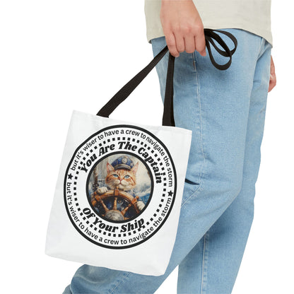 Cat Lover Tote Bag "You Are The Captain of Your Ship", Motivational Cat Lover Tote