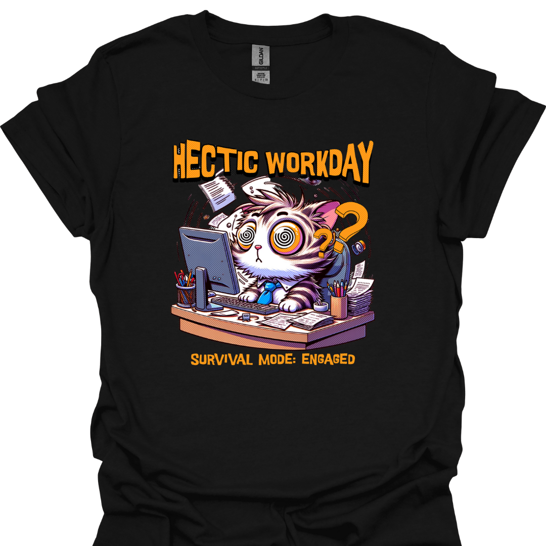 Cat Lover T-Shirt – Hectic Workday Survival Mode Engaged | Funny & Relatable Tee