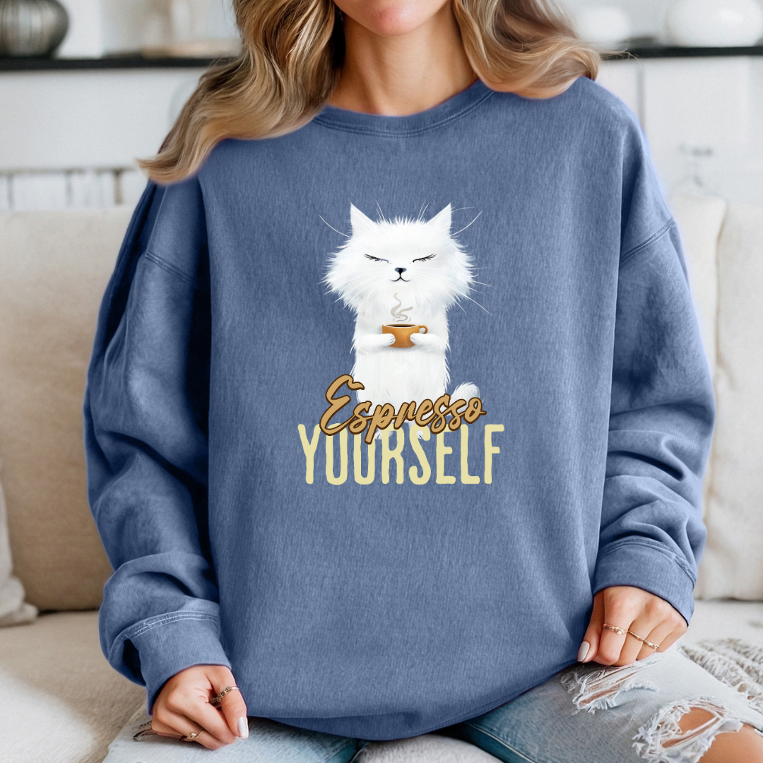 Cat Lover Sweatshirt – Espresso Yourself Coffee & Cat Design
