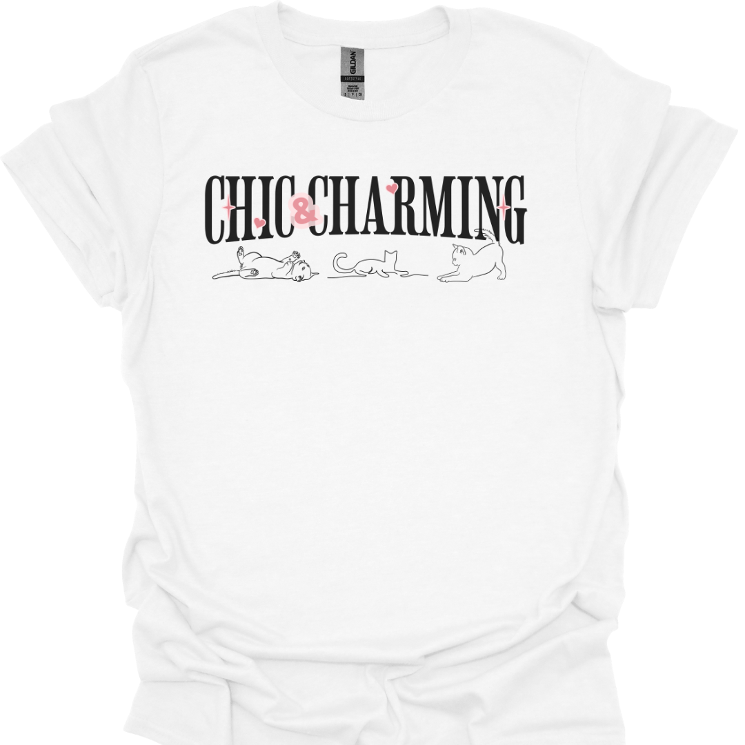 Chic & Charming T-Shirt – Elegant Line Art Cat Lover Design