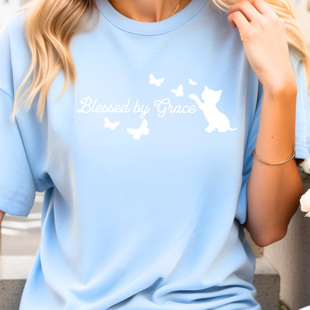 Blessed by Grace Cat Lover T-Shirt – Stylish & Positive Feline Fashion
