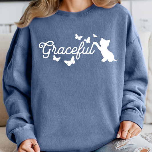 "Graceful" Cat Silhouette & Butterfly Sweatshirt – Artistic Comfort for Cat Lovers