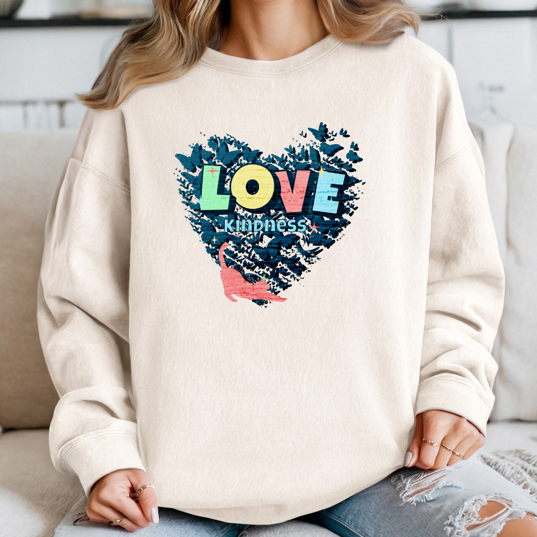 Cat Lover "Love Kindness" Cat Sweatshirt – Cozy & Inspirational Crewneck for Cat Lovers