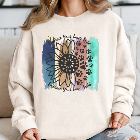 Cat Lover Sweatshirt with Brush Stroke, Flower and paws Design. Embrace Your Inner Wild
