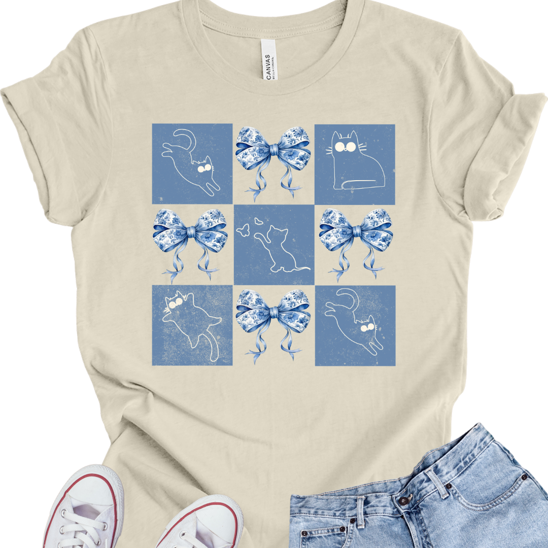 Cat Lover T-shirt, Cute & Trendy Cat and Bow Design