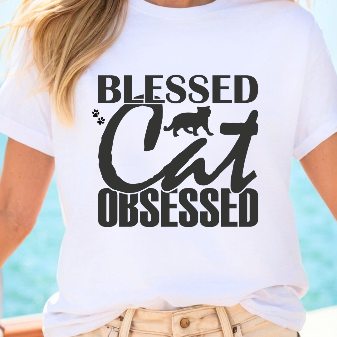 Blessed, Cat Obsessed T-Shirt – Perfect for Cat Lovers | Unisex Graphic Tee