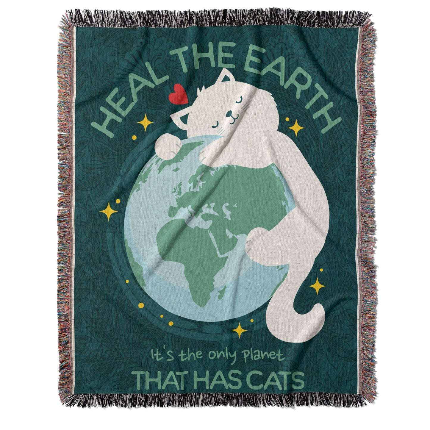 Woven Cat Lover Blanket – Cozy Woven Throw for Cat and Planet Lovers With Fun Message