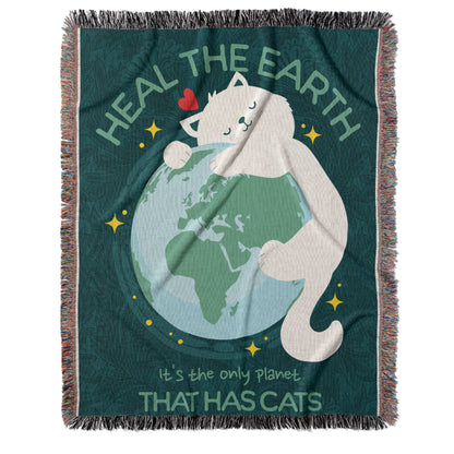 Woven Cat Lover Blanket – Cozy Woven Throw for Cat and Planet Lovers With Fun Message