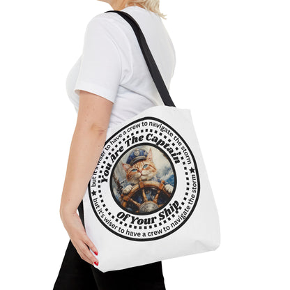 Cat Lover Tote Bag "You Are The Captain of Your Ship", Motivational Cat Lover Tote