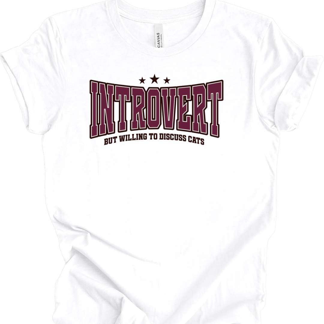 Cat Lover T-Shirt – "Introvert but Willing to Discuss Cats" | Funny & Relatable Tee for Cat Owners