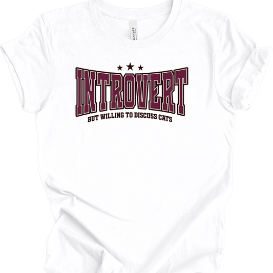 Cat Lover T-Shirt – "Introvert but Willing to Discuss Cats" | Funny & Relatable Tee for Cat Owners