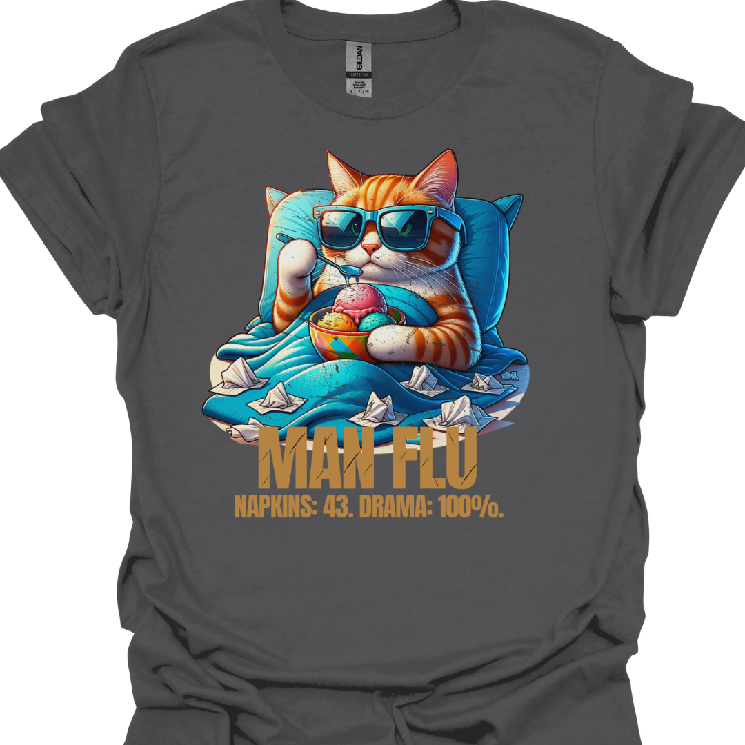 Man Flu Cat T-Shirt – Quirky Humor for Cat Lovers