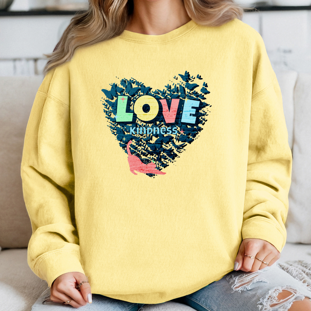 Cat Lover "Love Kindness" Cat Sweatshirt – Cozy & Inspirational Crewneck for Cat Lovers
