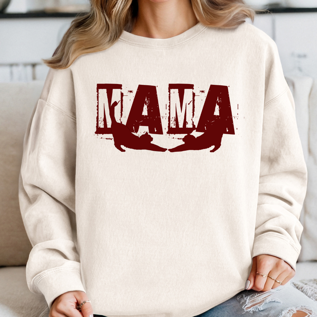 Cat Mom Sweatshirt – Vintage MAMA Design with Cat Silhouettes | Cozy & Stylish Gift for Cat Lovers