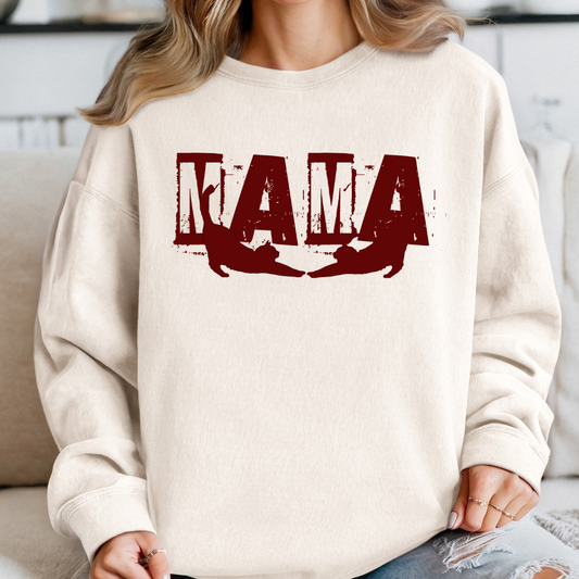Cat Mom Sweatshirt – Vintage MAMA Design with Cat Silhouettes | Cozy & Stylish Gift for Cat Lovers