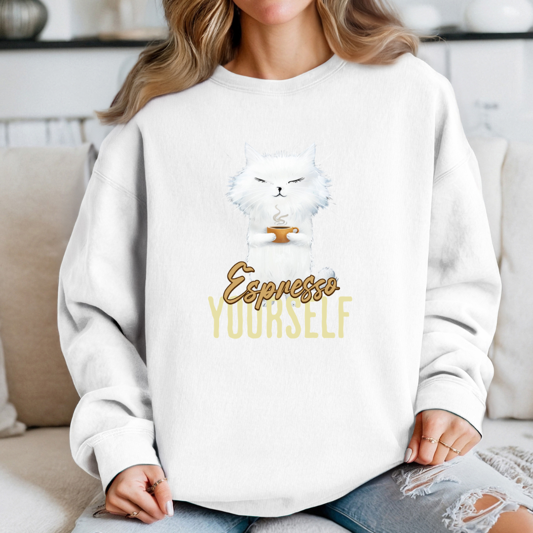 Cat Lover Sweatshirt – Espresso Yourself Coffee & Cat Design