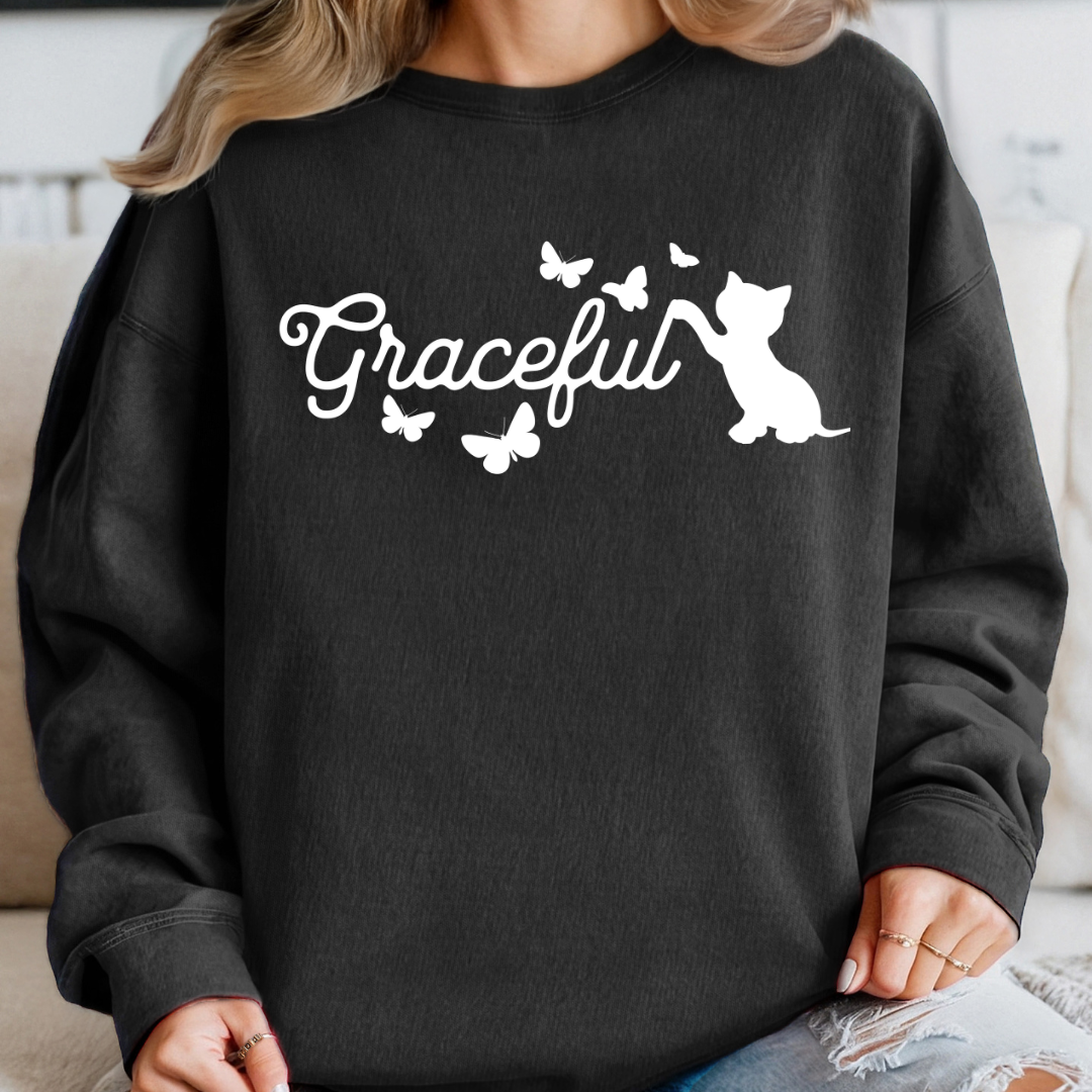 "Graceful" Cat Silhouette & Butterfly Sweatshirt – Artistic Comfort for Cat Lovers