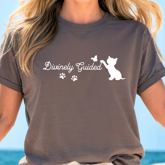 Divinely Guided Cat Lover T-Shirt – Stylish Tee with Paw Prints & Cat Design