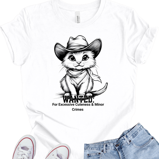 Cowboy Cat Unisex Tee - Wanted: For Excessive Cuteness & Minor Crimes