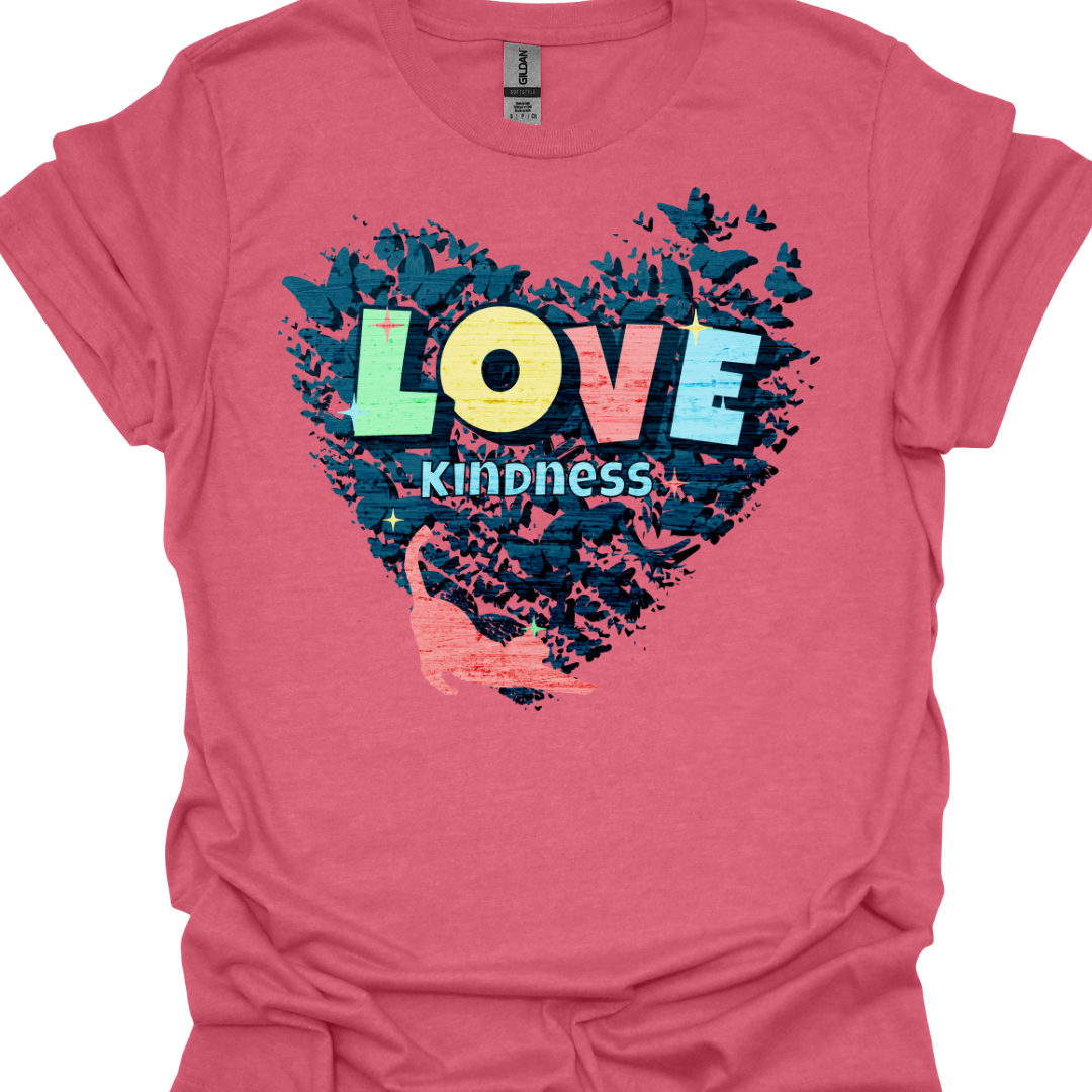 Love Kindness Motivational Cat Lover T-Shirt – Heart & Cat Design for a Positive Vibe