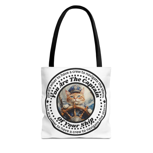 Cat Lover Tote Bag "You Are The Captain of Your Ship", Motivational Cat Lover Tote