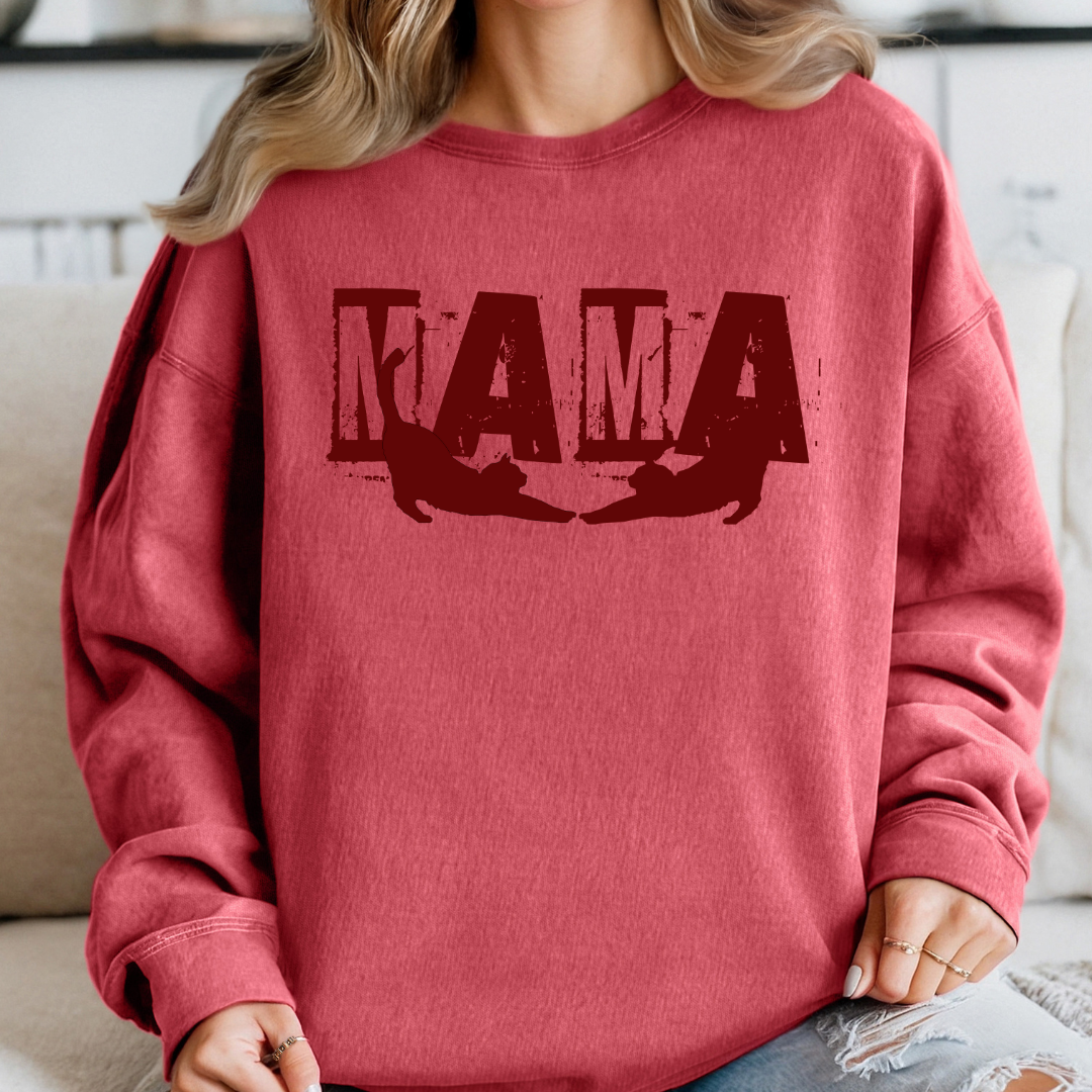 Cat Mom Sweatshirt – Vintage MAMA Design with Cat Silhouettes | Cozy & Stylish Gift for Cat Lovers